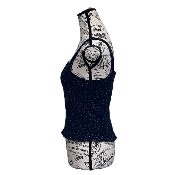 Madewell Blue Floral Smocked Crop Top Small Cottagecore Coquette Boho Stretch - Picture 4 of 11